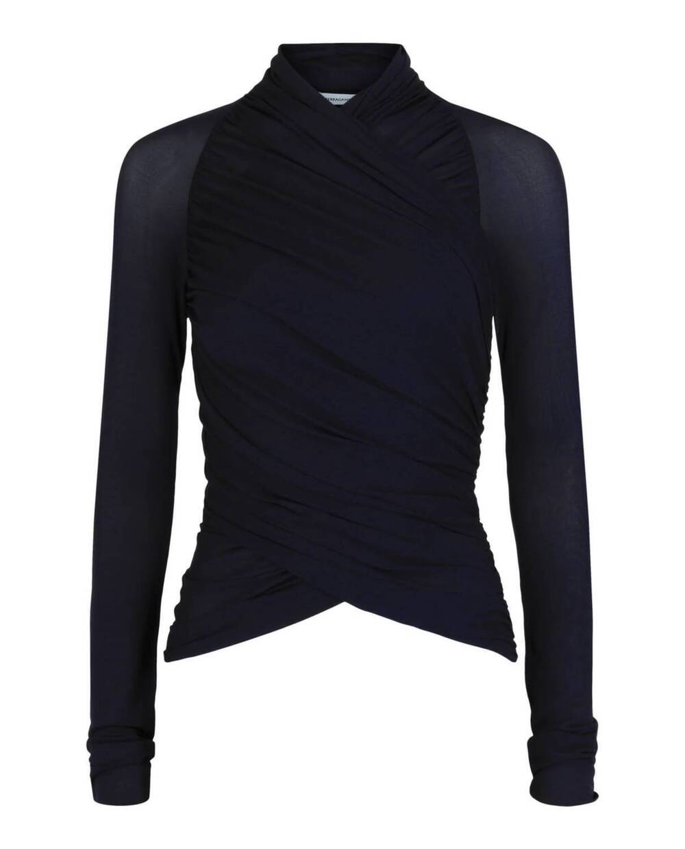 NEW SALVATORE FERRAGAMO women's ruched long-sleeve top in blue